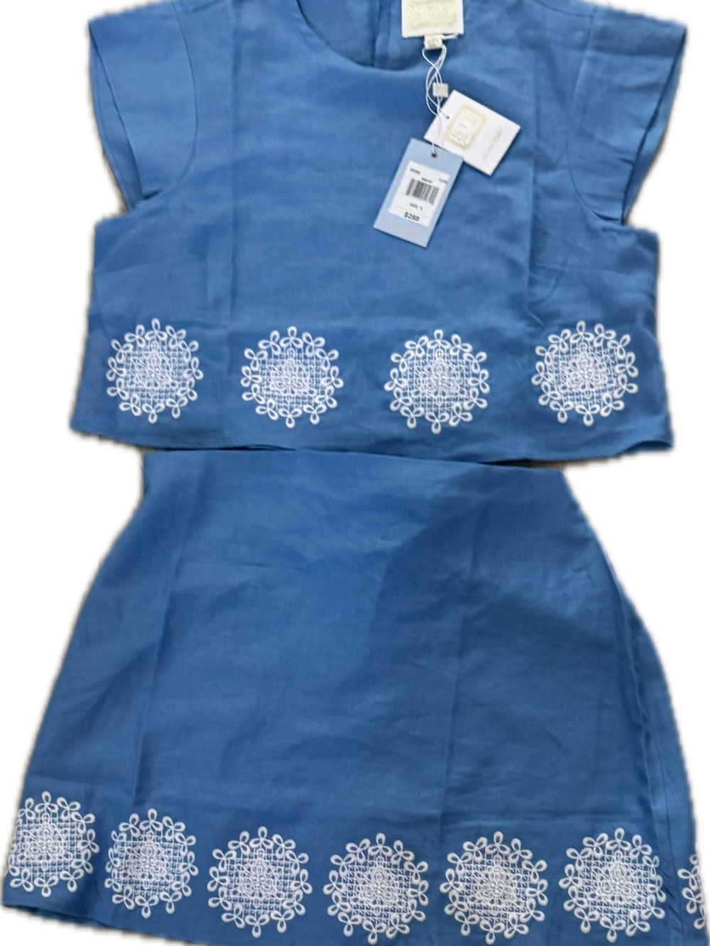 Sail to Sable, NWT summer 2026 Blue Embroidered linen skirt set sz small - Picture 5 of 7
